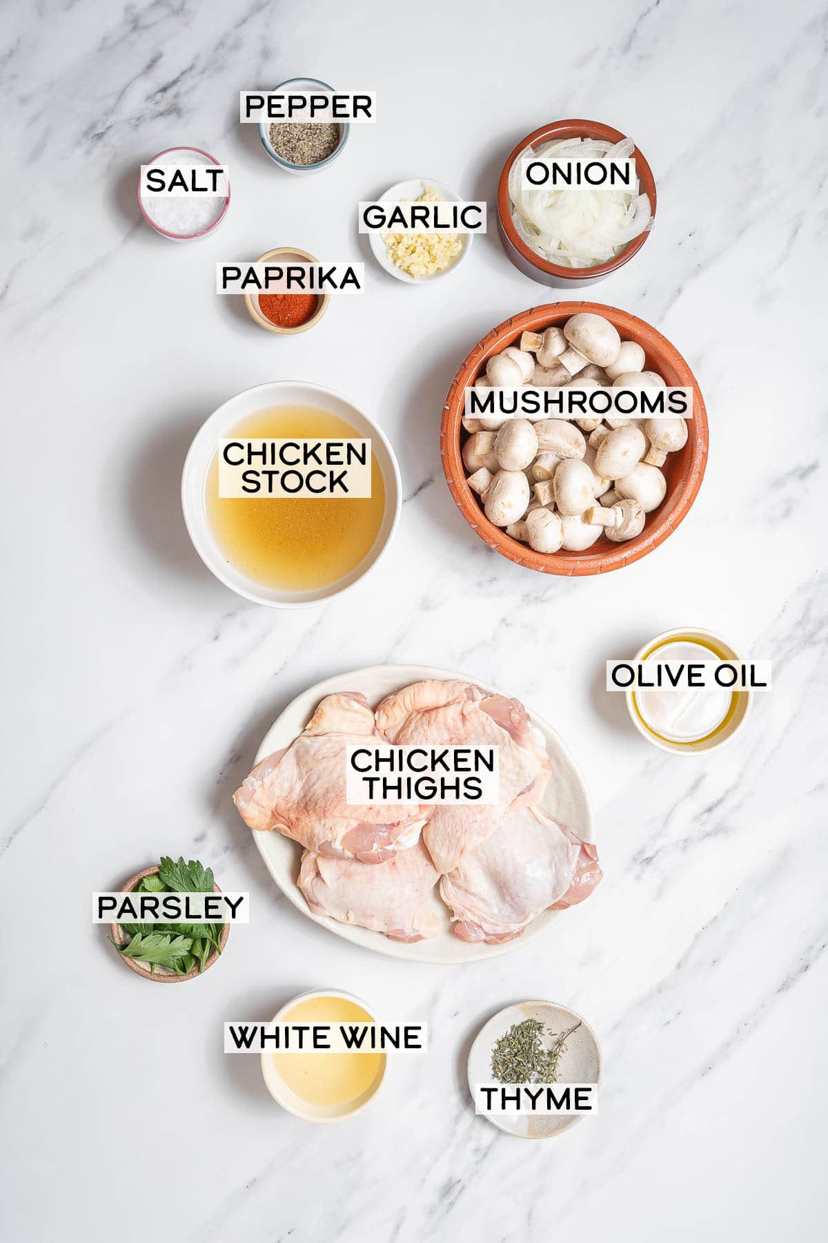 ingredients for chicken and mushrooms.