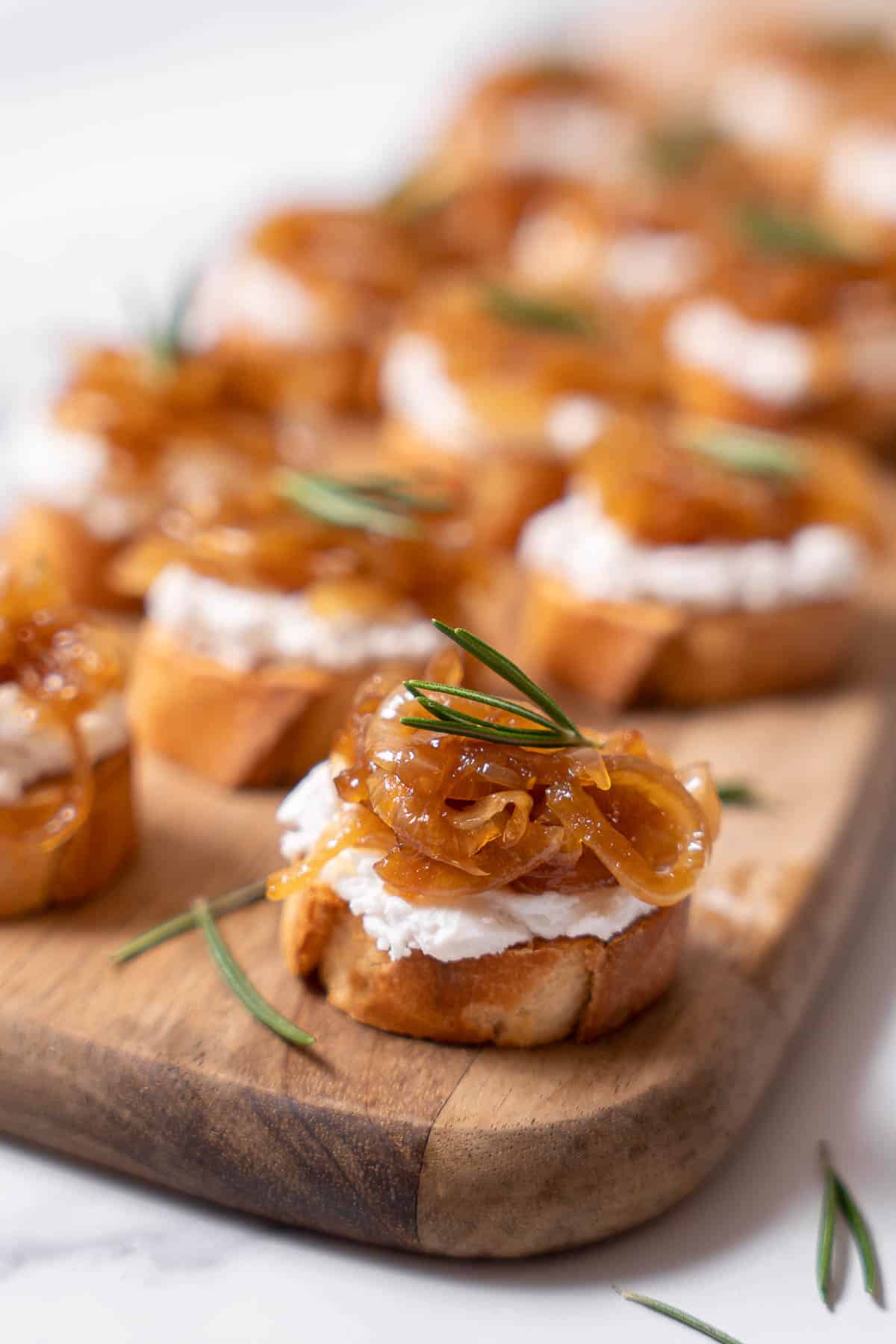 caramelized onion and goat cheese pinxto with rosemary.