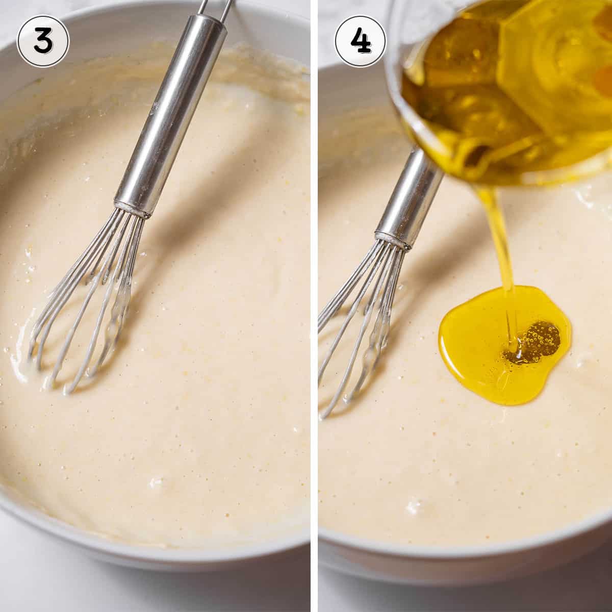 adding the oil to the cake batter.