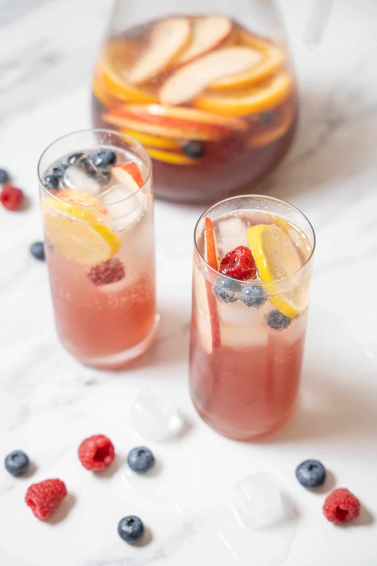 two glasses of non-alcoholic sangria.