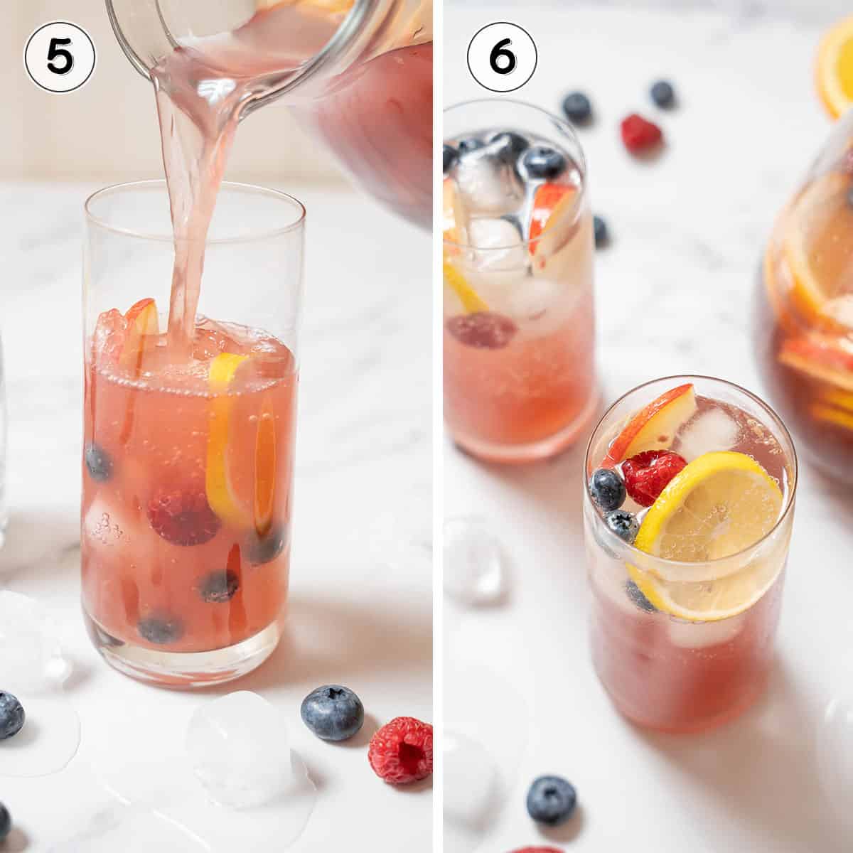 pouring and serving the non-alcoholic sangria.