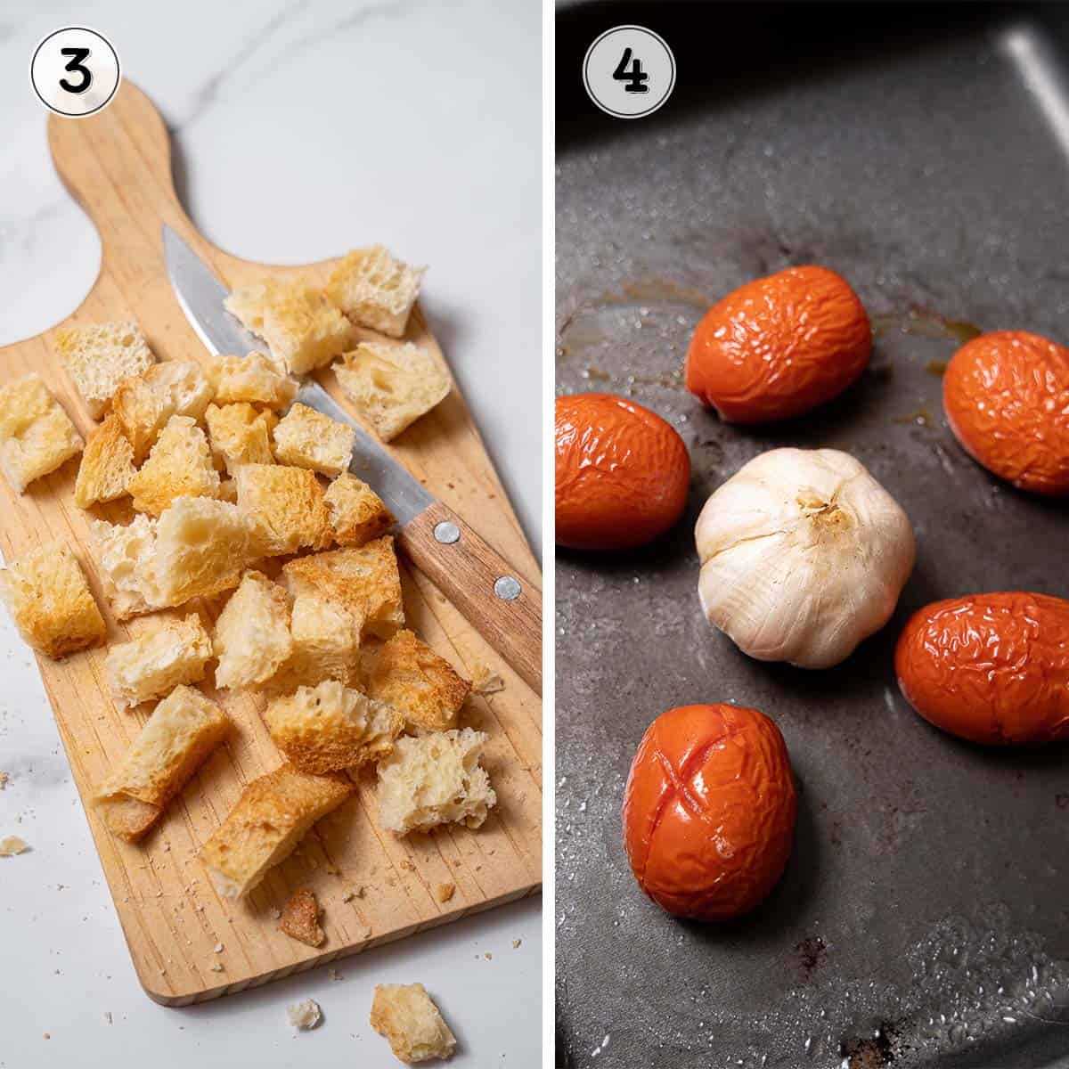 toasted bread cubes and oven roasted veggies.