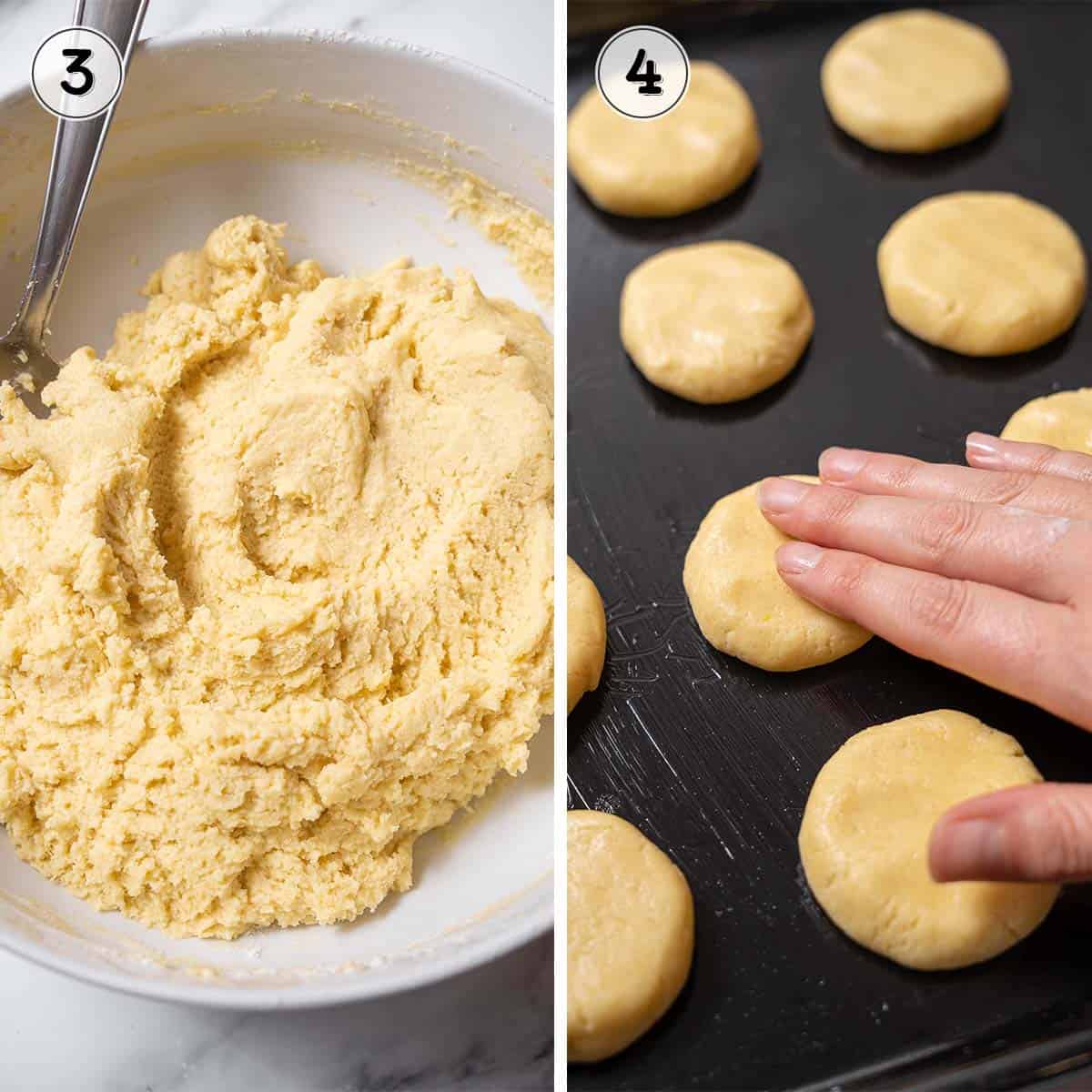 making the dough and shaping into round cookies.