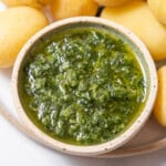 bowl of mojo verde with potatoes.
