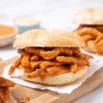 bifana sandwich on a piece of paper.