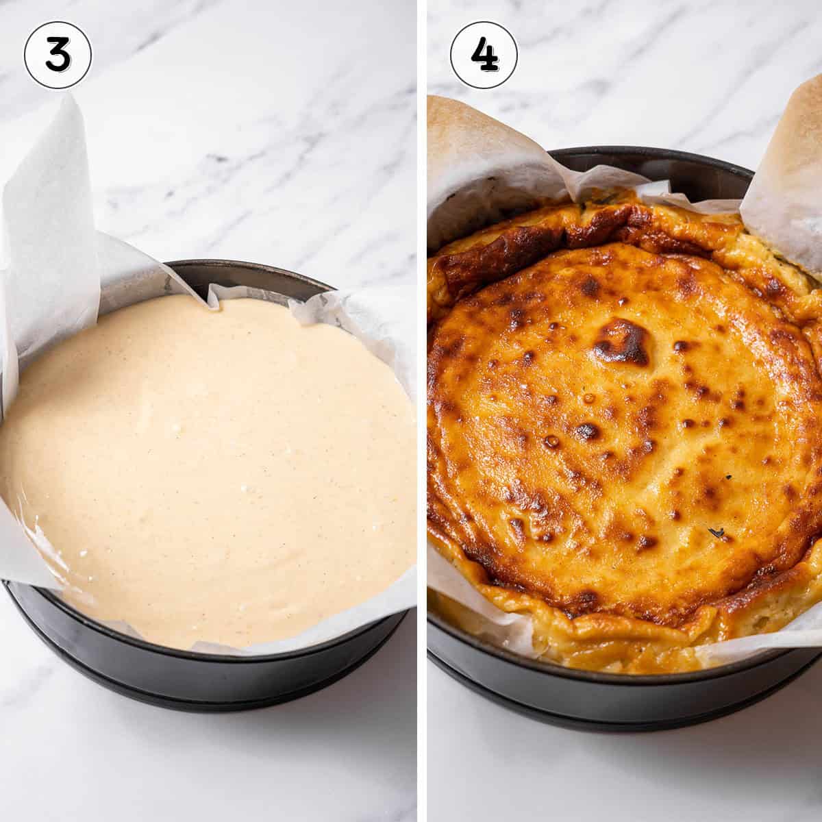 before and after baking pumpkin cheesecake.
