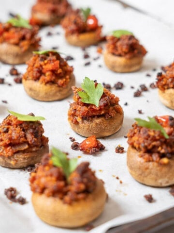 pan of chorizo stuffed mushrooms.