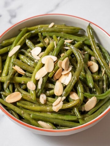 bowl of green beans with almonds.