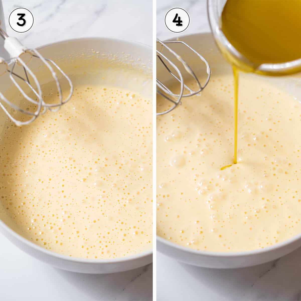 mixing the olive oil cake batter.