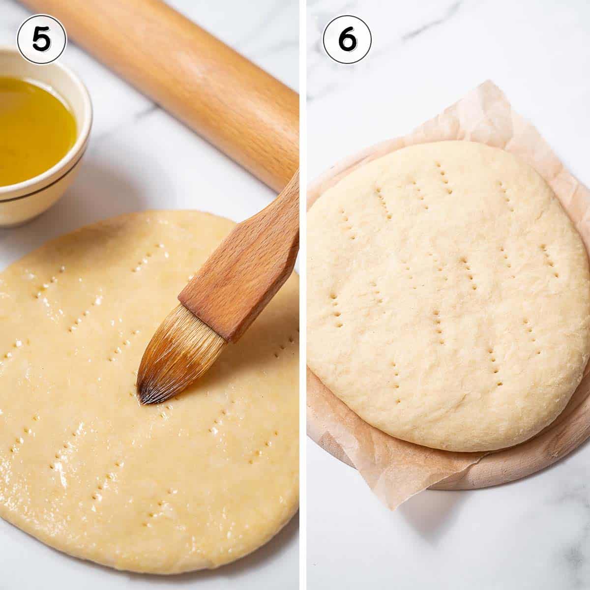 pricking the dough with a fork and baking.