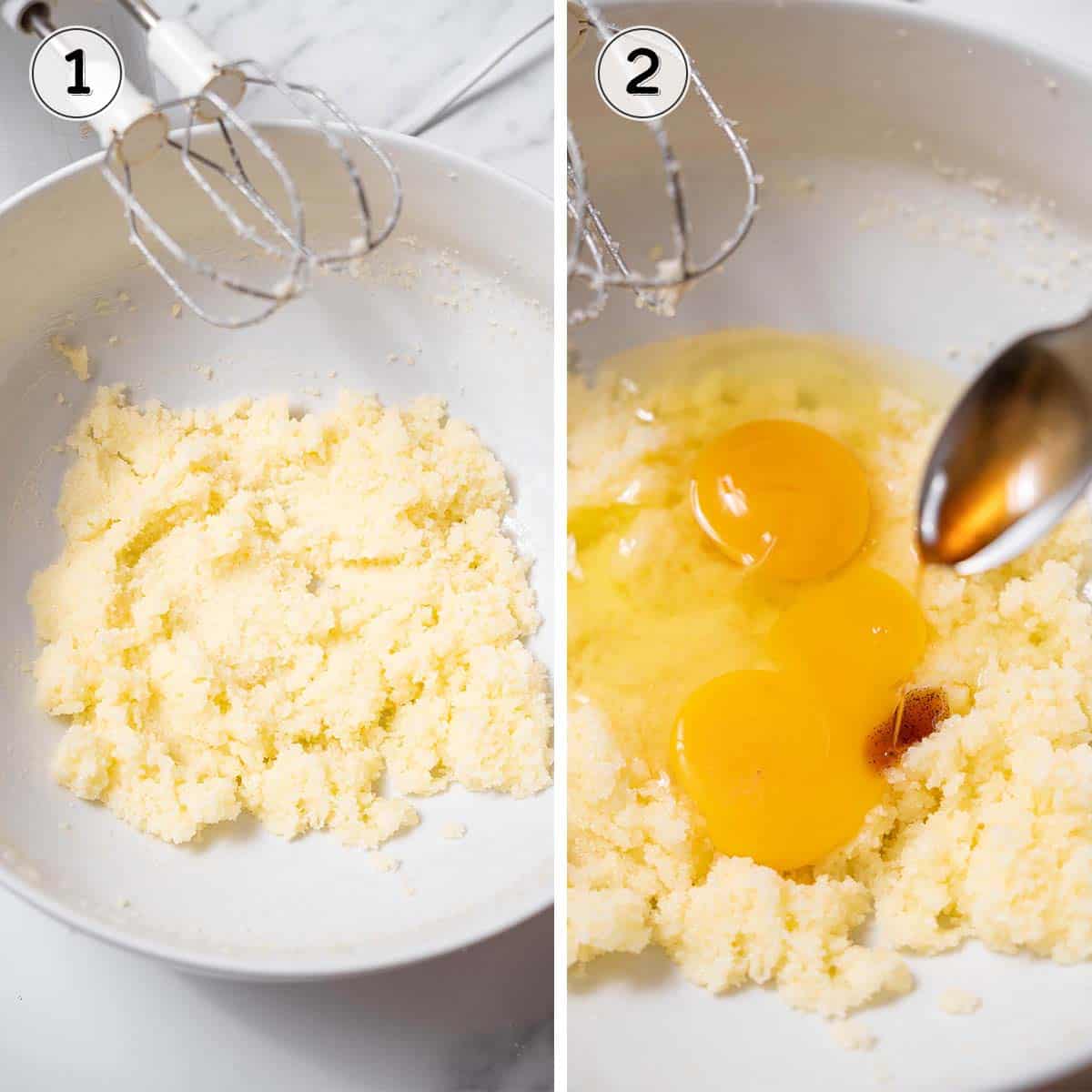 mixing the sugar and eggs.