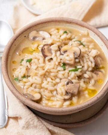 bowl of rice and mushrooms.