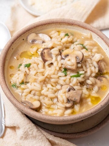 bowl of rice and mushrooms.