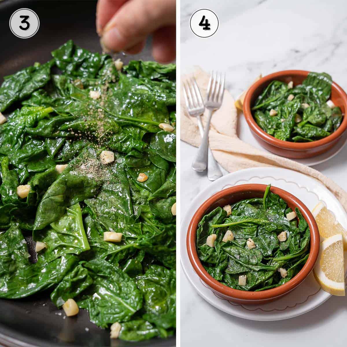 seasoning spinach and serving.