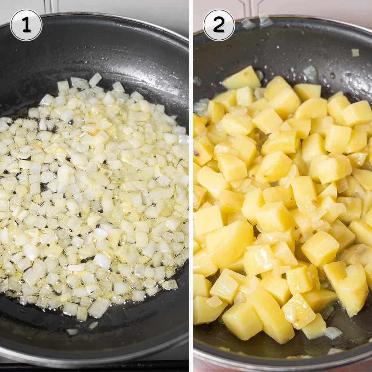 sautéing onions and potatoes.