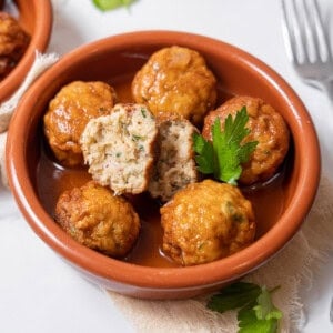 bowl of cuttlefish meatballs.