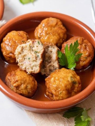 bowl of cuttlefish meatballs.