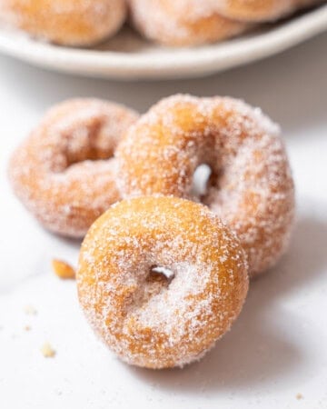 three fried donuts.