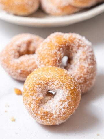 three fried donuts.