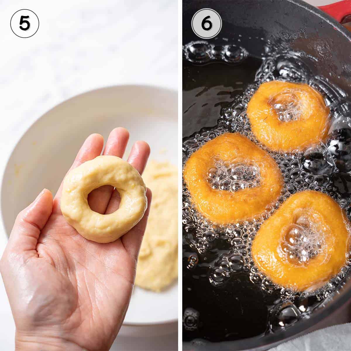 shaping and frying donuts.