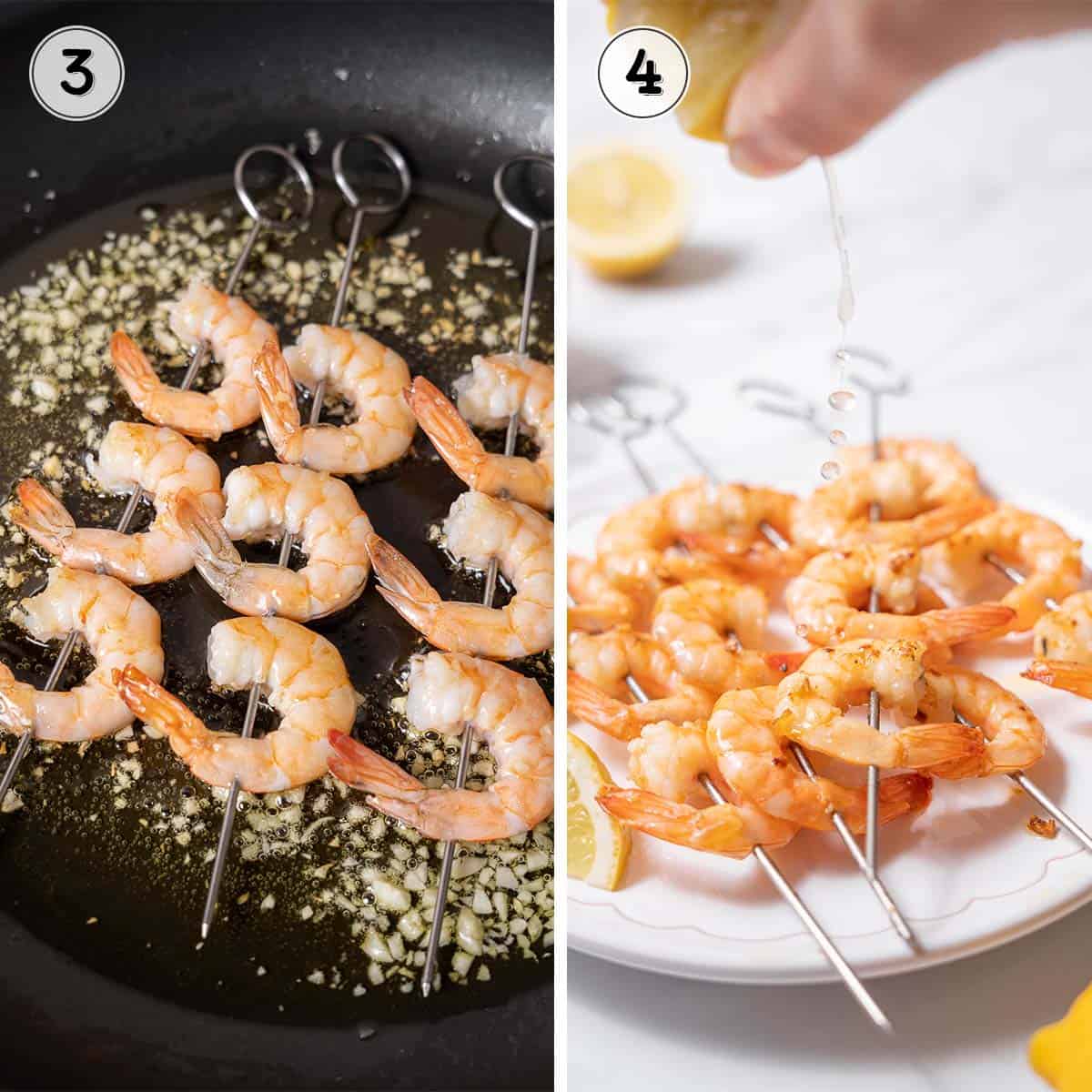 cooking the shrimp and drizzling with lemon juice.