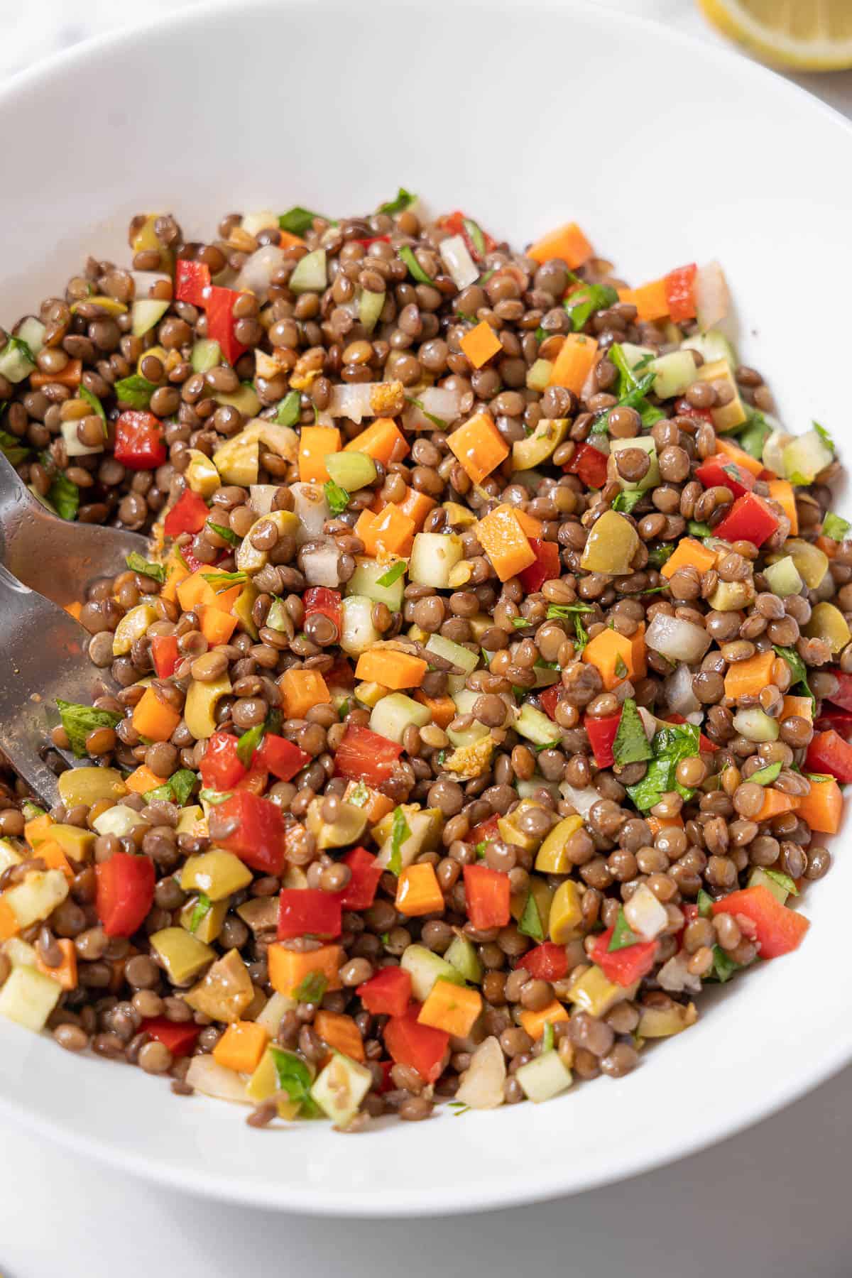 bowl of lentil salad.