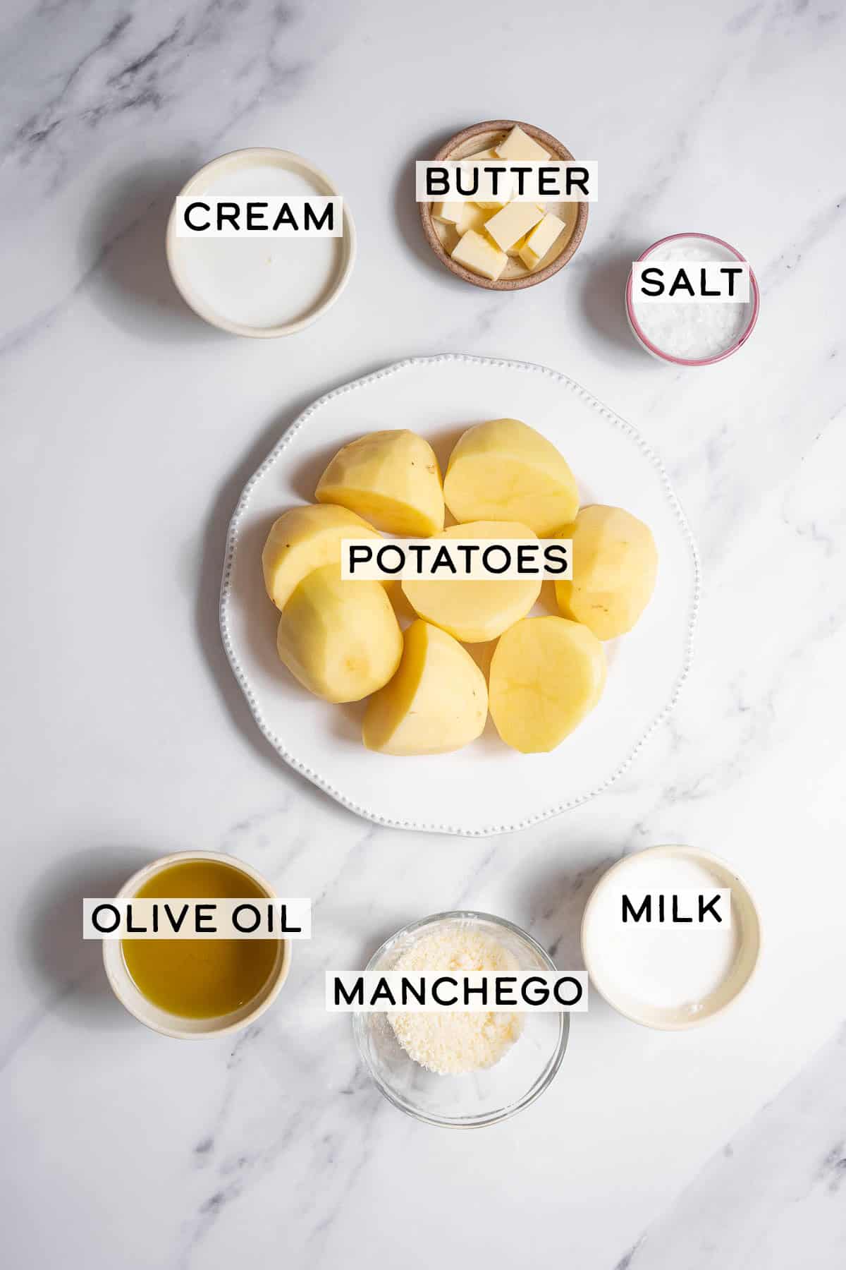 ingredients for manchego mashed potatoes.