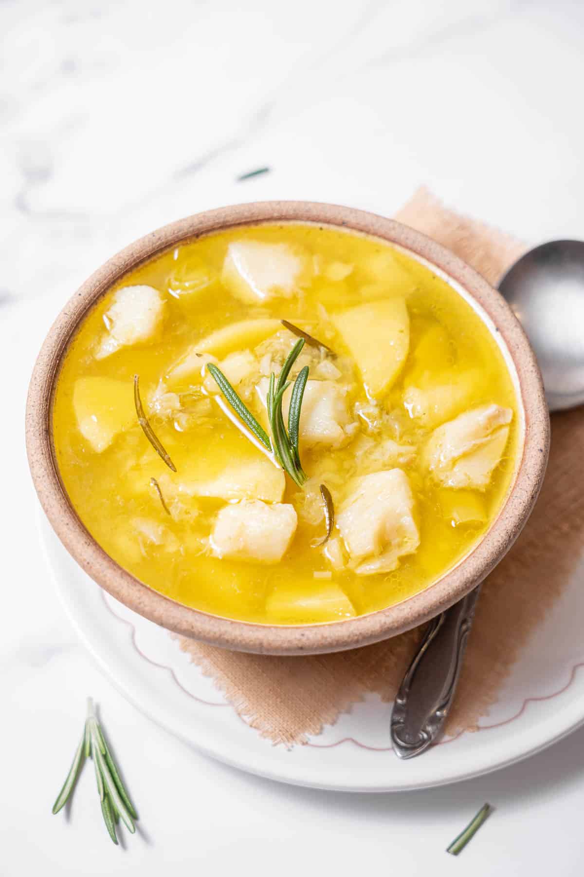 bowl of cod and potato stew.