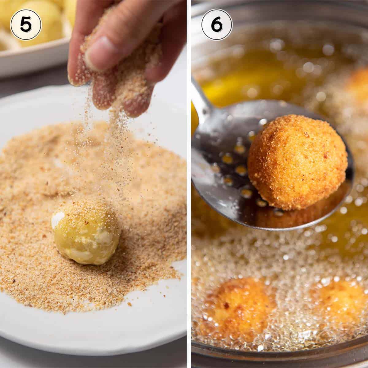 breading and frying the croquettes.