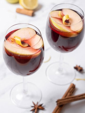 two glasses of warm spiced sangria.