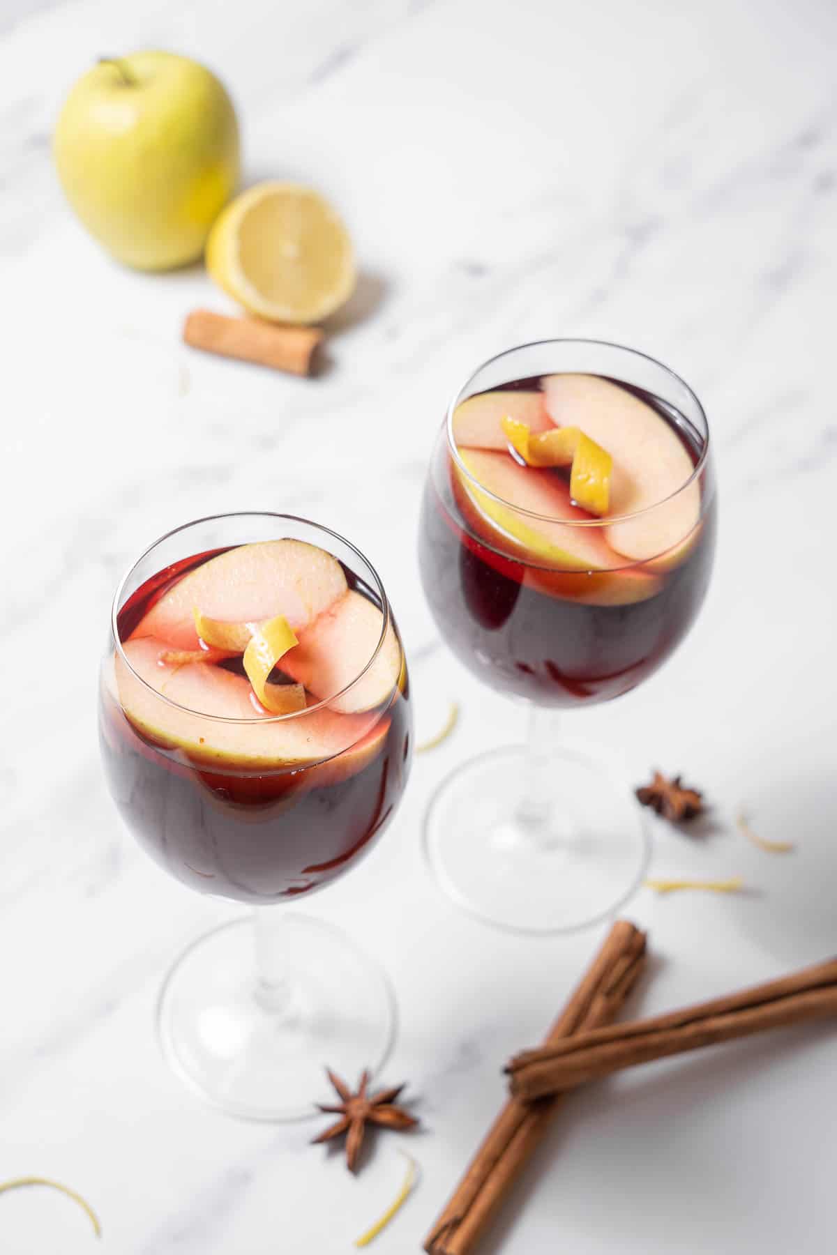 two glasses of warm spiced sangria.