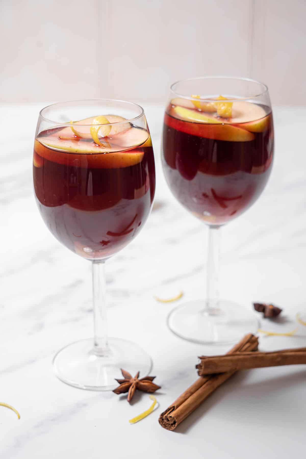 two glasses of warm spiced sangria.