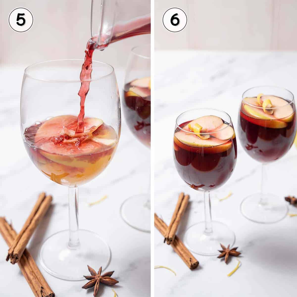 pouring and serving warm sangria.