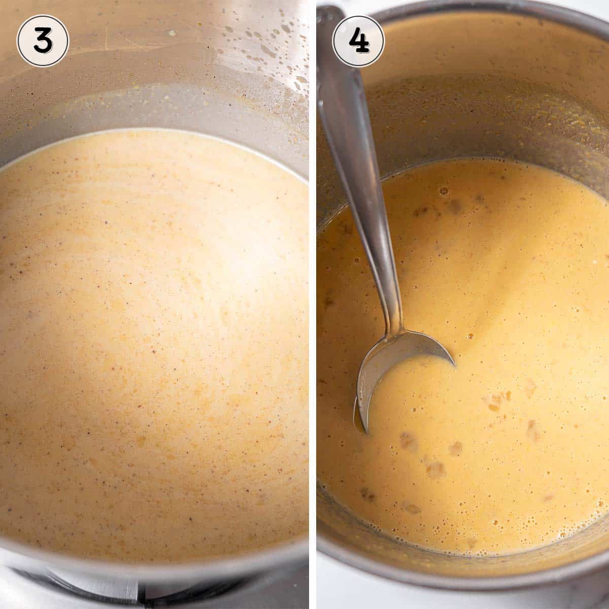 mixing the custard in a saucepan.